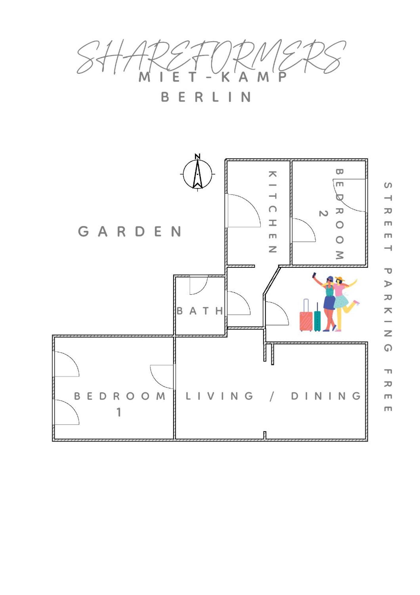 Miet-Kamp Ruhig, Zentral, Nahe Messe, Ausgefallenes Design 2 Schlafzimmer Берлин Екстериор снимка